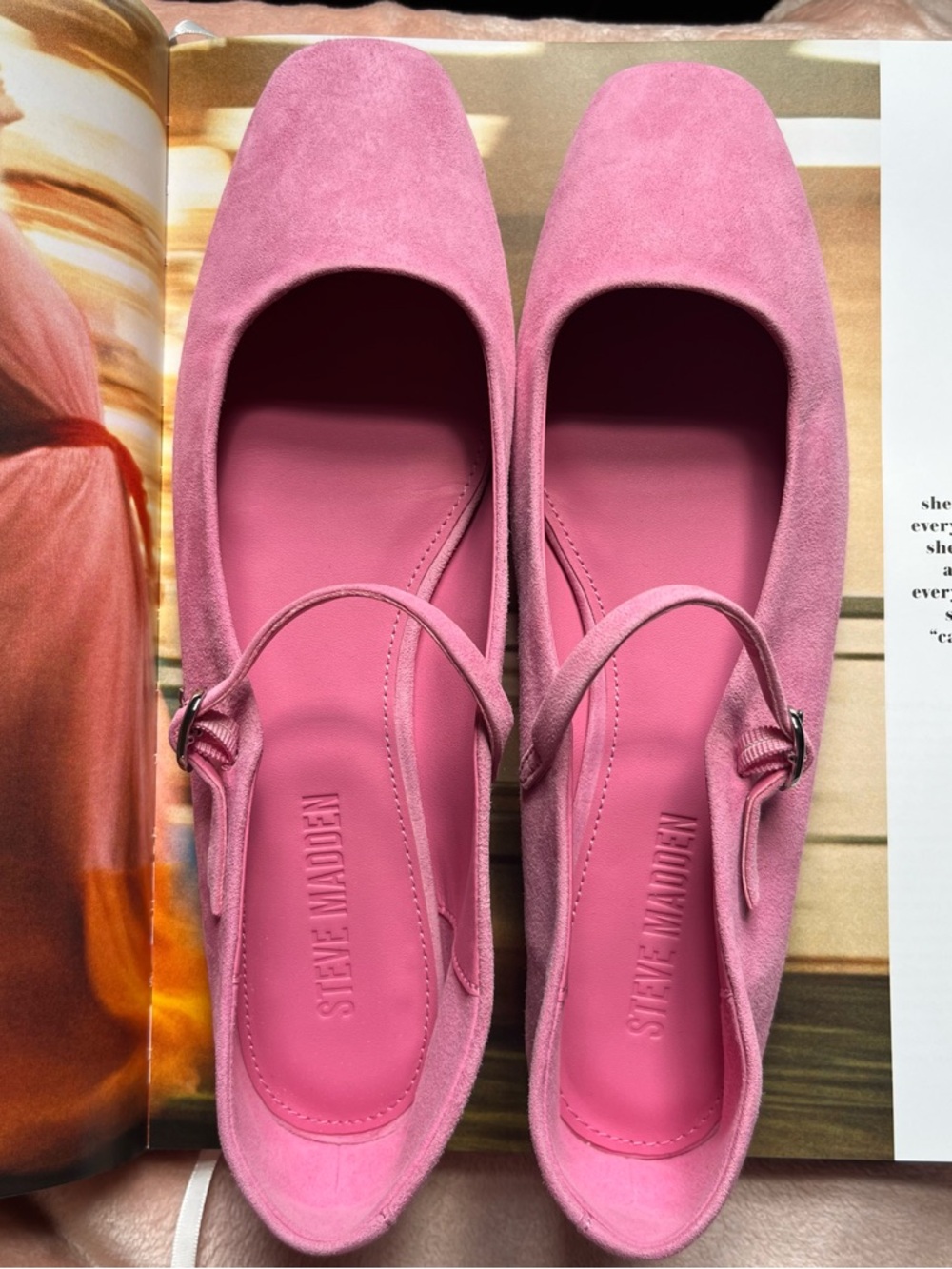 Steve Madden Pink Suede Mary-Jane Flats with Strap